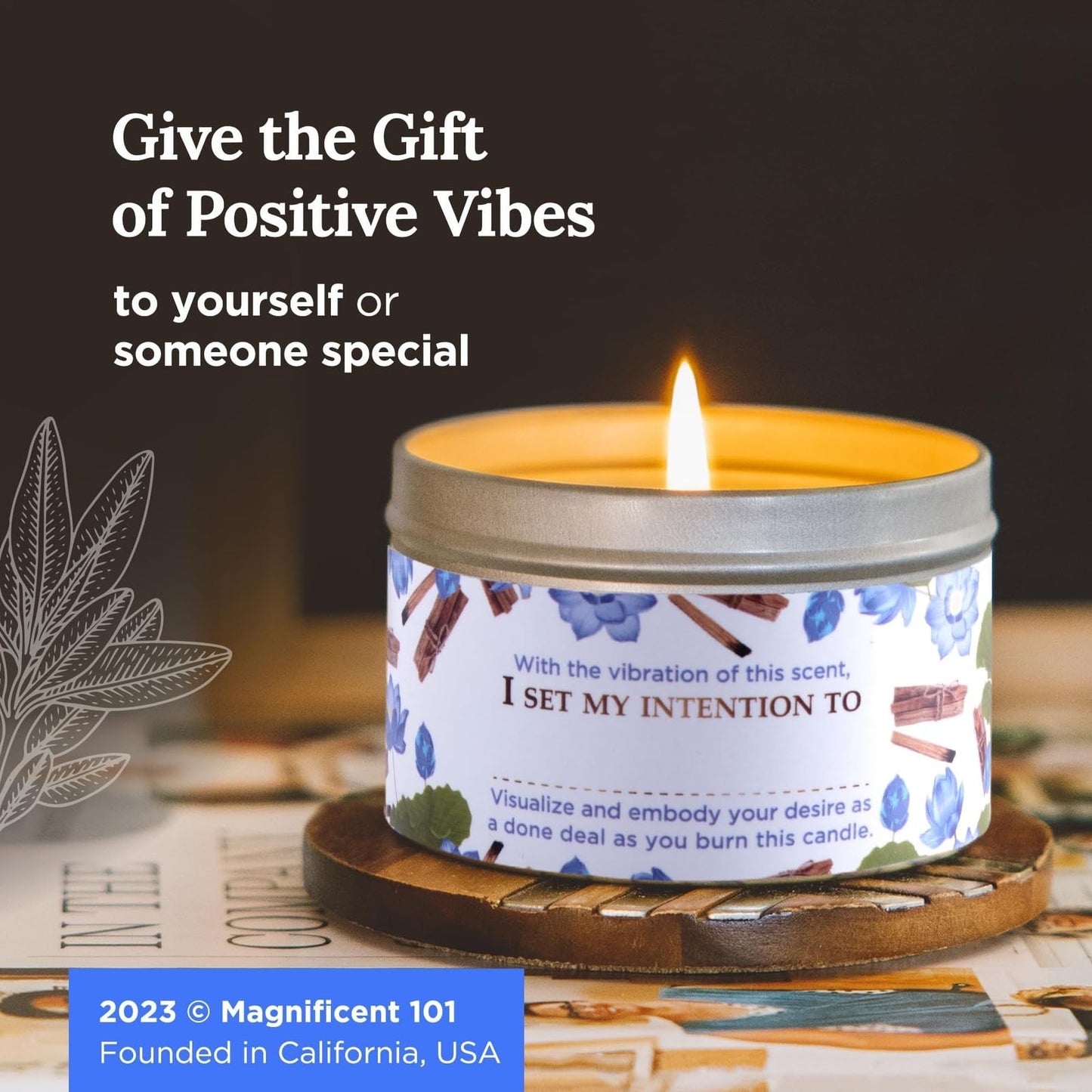 Magnificent 101 Positivity Aromatherapy Candle – 6 oz Soy Wax, Palo Santo & Sage