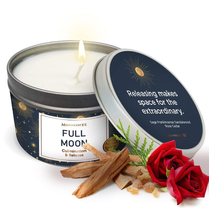 MAGNIFICENT 101 Full Moon Aromatherapy Candle – 6 oz Soy Wax, Sage & Rose