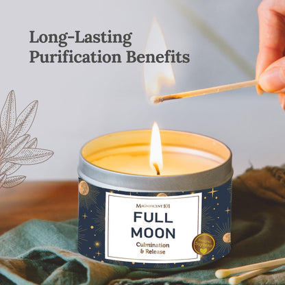 MAGNIFICENT 101 Full Moon Aromatherapy Candle – 6 oz Soy Wax, Sage & Rose