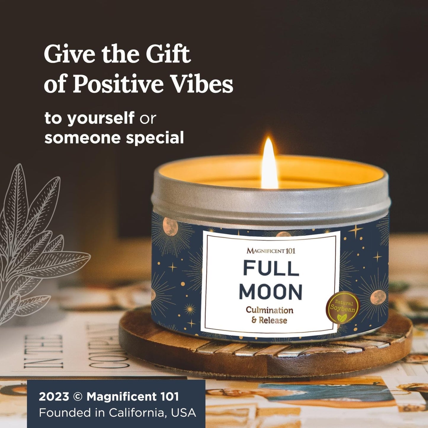 MAGNIFICENT 101 Full Moon Aromatherapy Candle – 6 oz Soy Wax, Sage & Rose