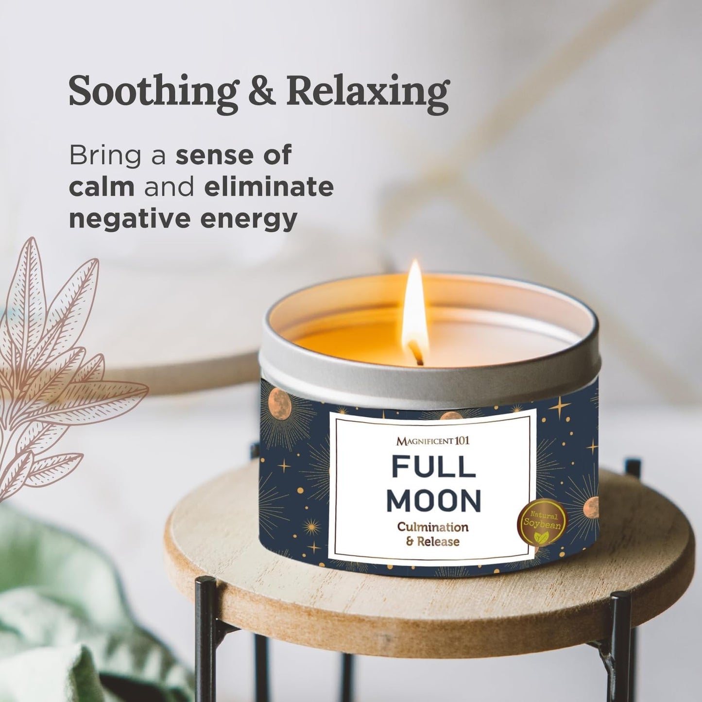 MAGNIFICENT 101 Full Moon Aromatherapy Candle – 6 oz Soy Wax, Sage & Rose