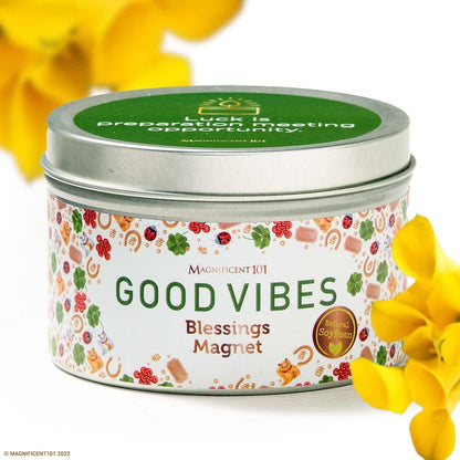 Magnificent 101 Good Vibes Manifestation Candle – 6 oz Soy Tin, Sage & Sandalwood
