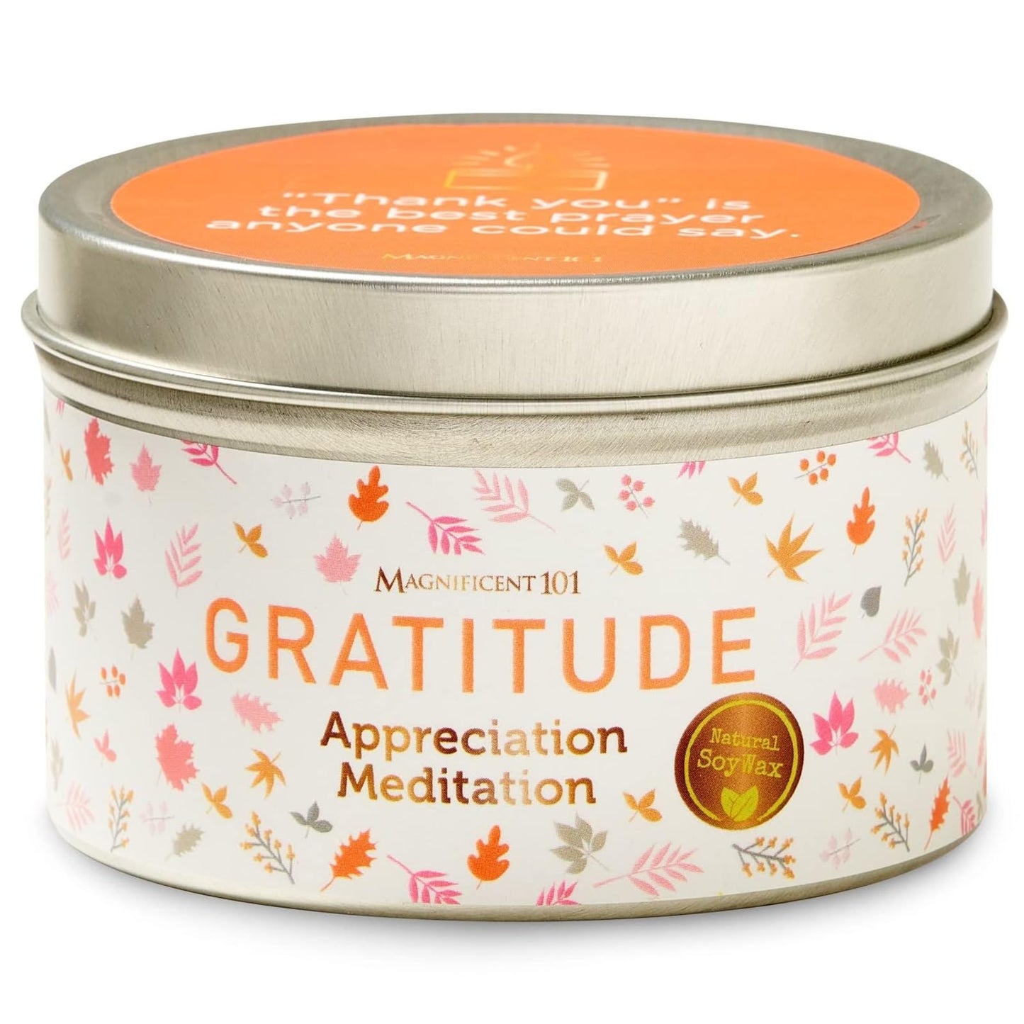 MAGNIFICENT 101 Gratitude Candle - 6 Oz Red Soy Wax, 35-Hour Burn, Paraffin Free, Sage Aromatherapy