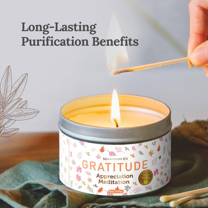 MAGNIFICENT 101 Gratitude Candle - 6 Oz Red Soy Wax, 35-Hour Burn, Paraffin Free, Sage Aromatherapy