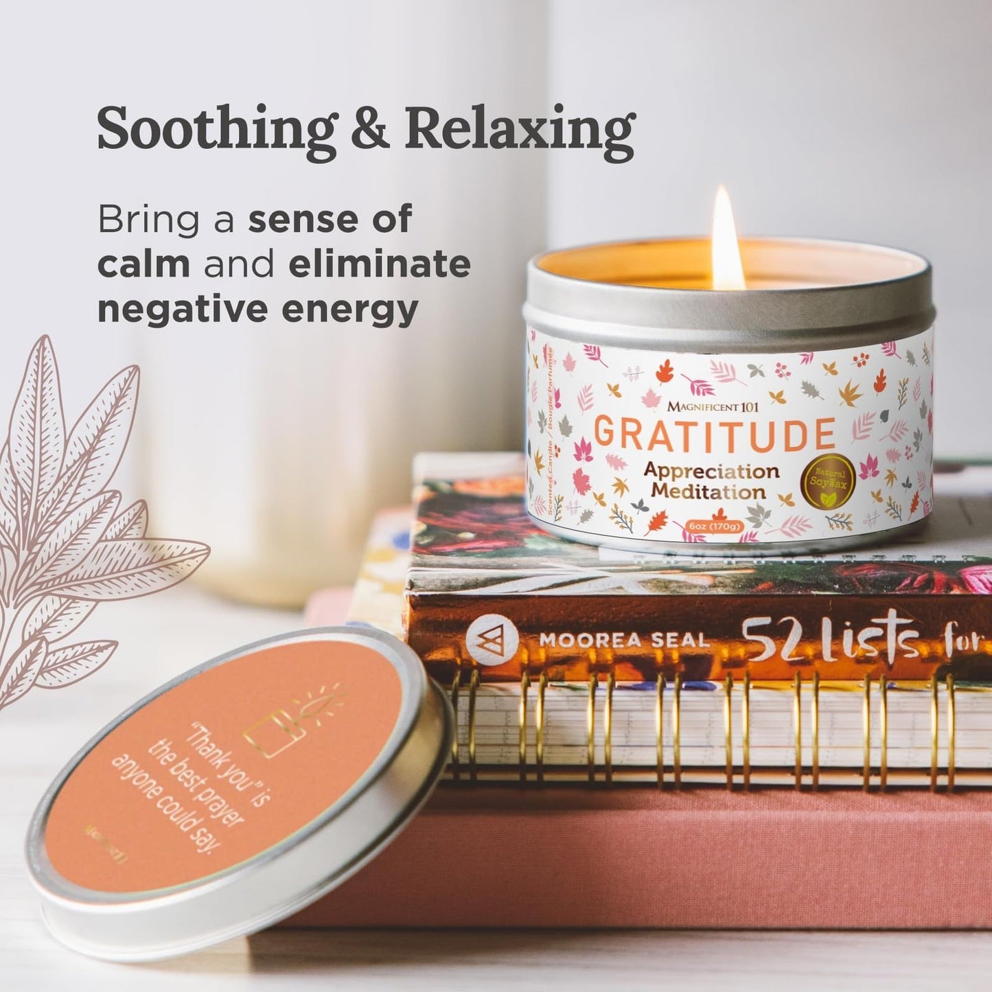 MAGNIFICENT 101 Gratitude Candle - 6 Oz Red Soy Wax, 35-Hour Burn, Paraffin Free, Sage Aromatherapy