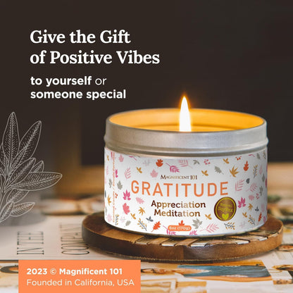 MAGNIFICENT 101 Gratitude Candle - 6 Oz Red Soy Wax, 35-Hour Burn, Paraffin Free, Sage Aromatherapy