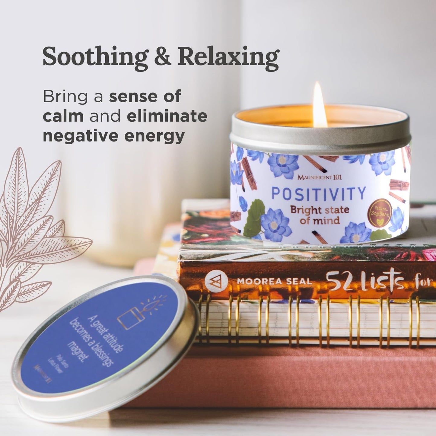 Magnificent 101 Positivity Aromatherapy Candle – 6 oz Soy Wax, Palo Santo & Sage