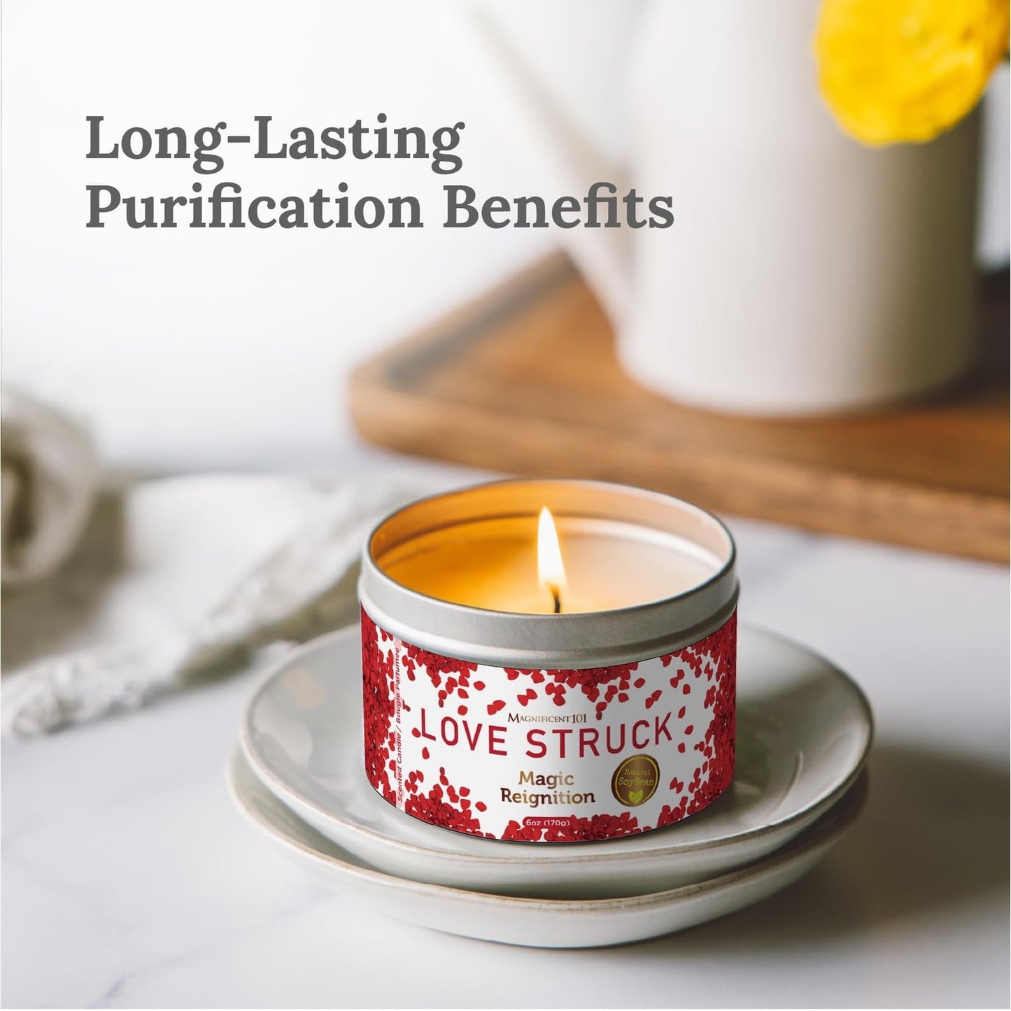 Magnificent 101 Love Struck Aromatherapy Tin Candle – 6 oz, All-Natural Soy Wax, Sage Rose Jasmine Lavender Lilac