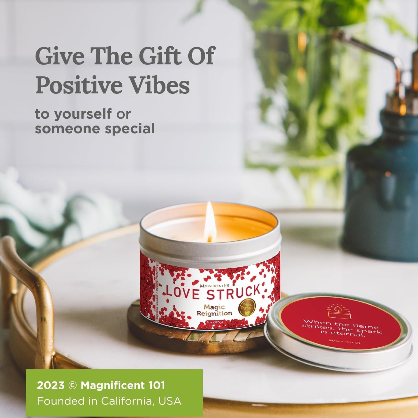 Magnificent 101 Love Struck Aromatherapy Tin Candle – 6 oz, All-Natural Soy Wax, Sage Rose Jasmine Lavender Lilac
