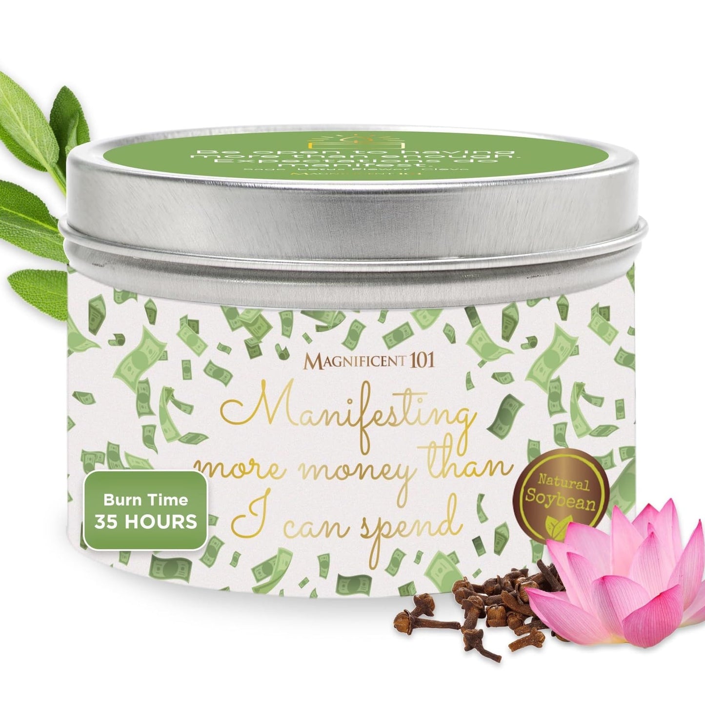 Magnificent 101 Manifest Money Candle – 6 oz Soy Wax Tin | 30-Hour Burn | Abundance & Intention