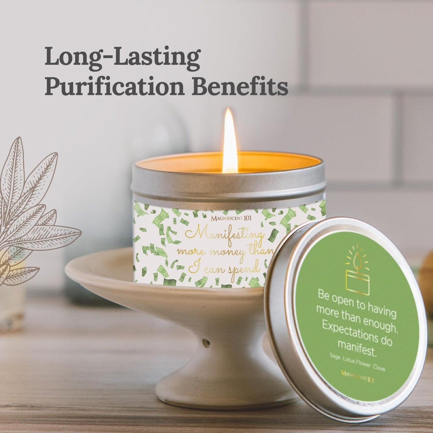 Magnificent 101 Manifest Money Candle – 6 oz Soy Wax Tin | 30-Hour Burn | Abundance & Intention