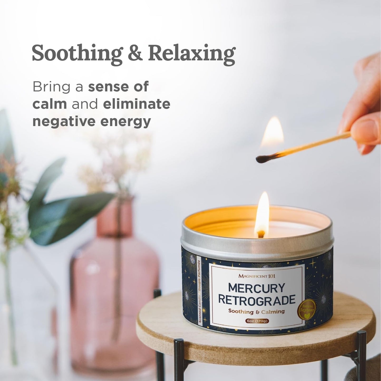 Magnificent 101 Mercury Retrograde Aromatherapy Candle – 6 oz, Natural Soy Wax Tin