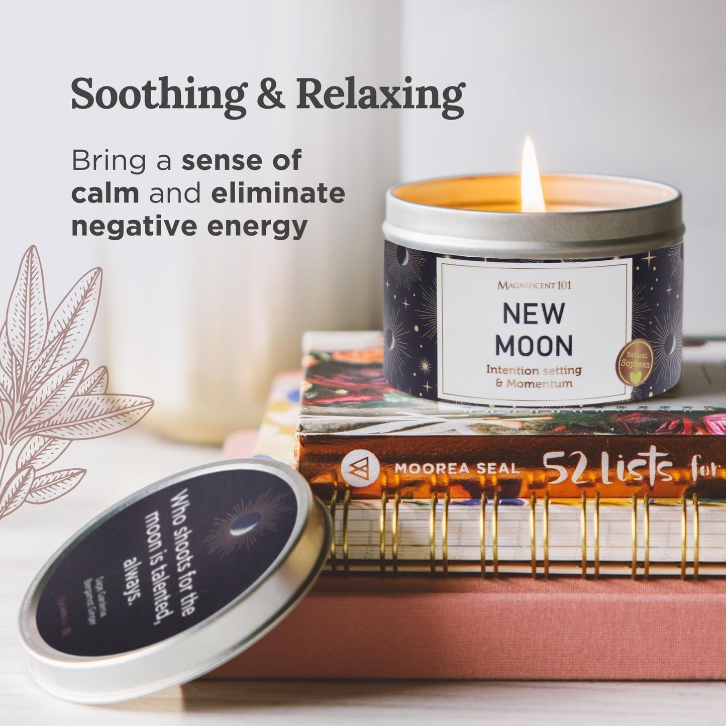 MAGNIFICENT 101 Moon Sage Aromatherapy Candle - 6 oz White Soy Wax, 35-Hour Burn for Energy Cleansing & Manifestation
