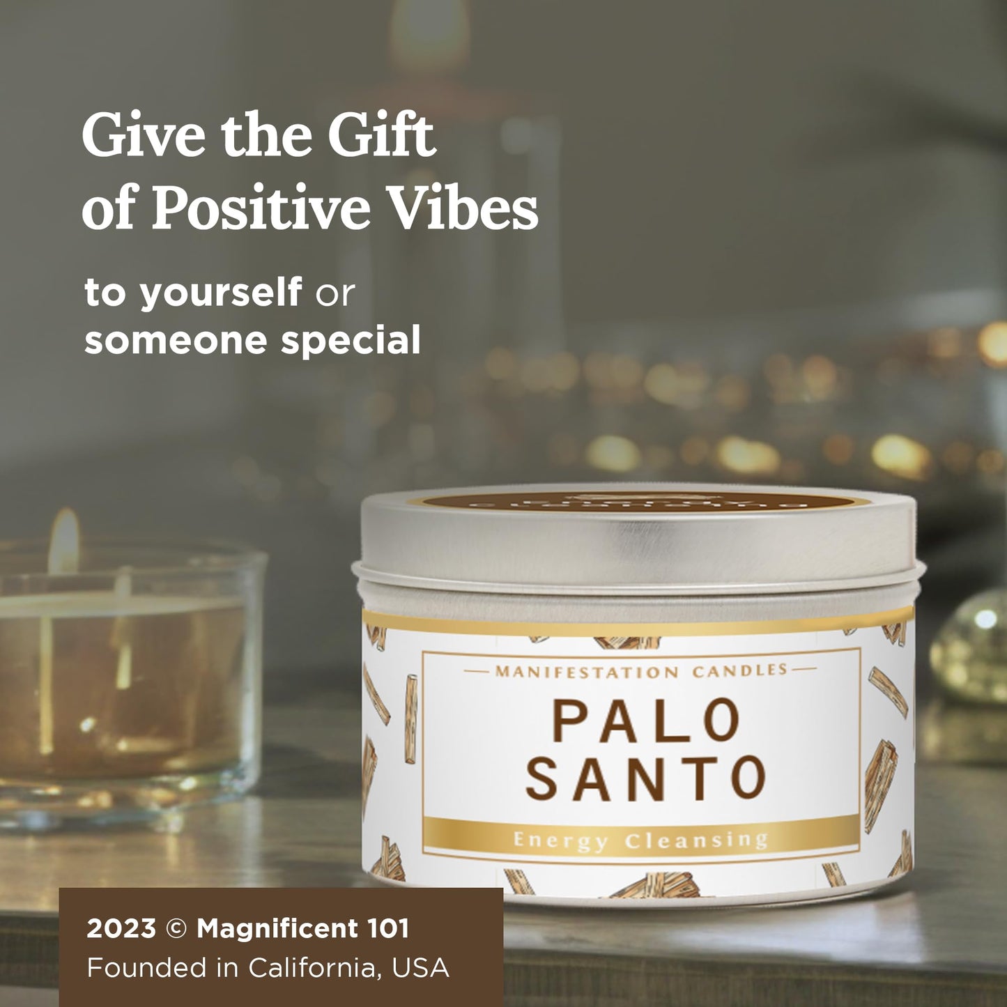 Magnificent 101 Palo Santo Candle – 6 oz, 35h Burn, Energy Cleansing