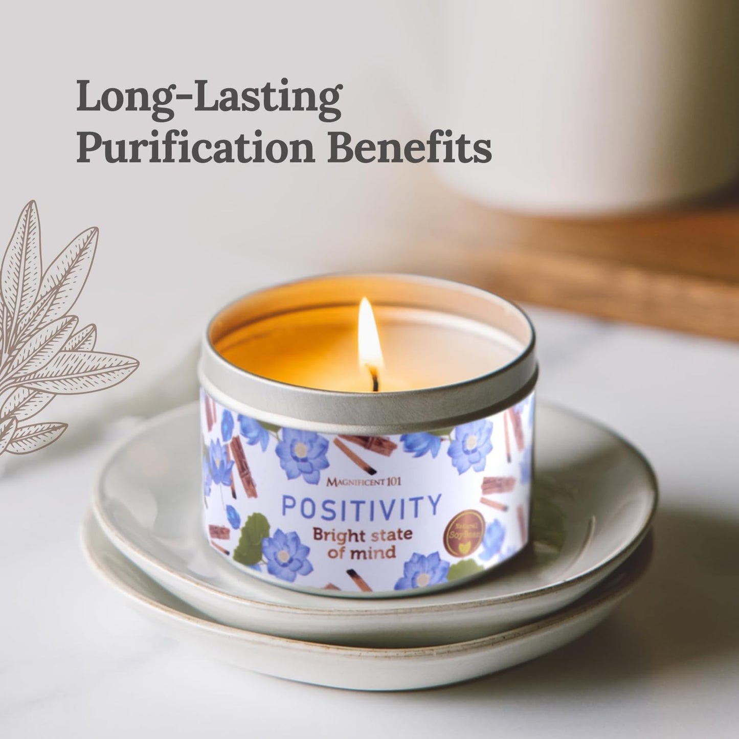 Magnificent 101 Positivity Aromatherapy Candle – 6 oz Soy Wax, Palo Santo & Sage