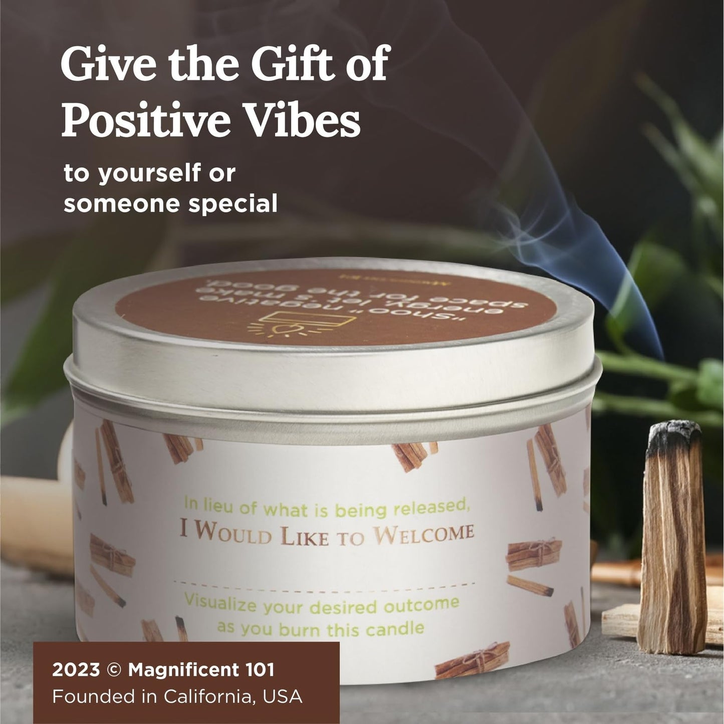 Magnificent 101 Palo Santo Smudge Candle – 6 oz, 35-Hour Burn, 100% Natural