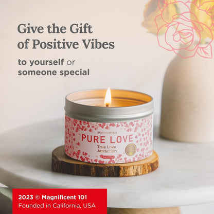 Magnificent 101 Pure Love Aromatherapy Tin Candle - 6 oz, 35 Hour Burn, All Natural Soy Wax