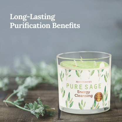 Magnificent 101 Pure Sage Energy Cleansing Candle | 14.5 oz Soy Wax, 56-Hour Burn