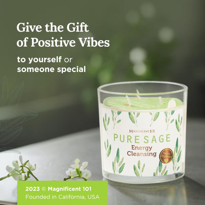 Magnificent 101 Pure Sage Energy Cleansing Candle | 14.5 oz Soy Wax, 56-Hour Burn