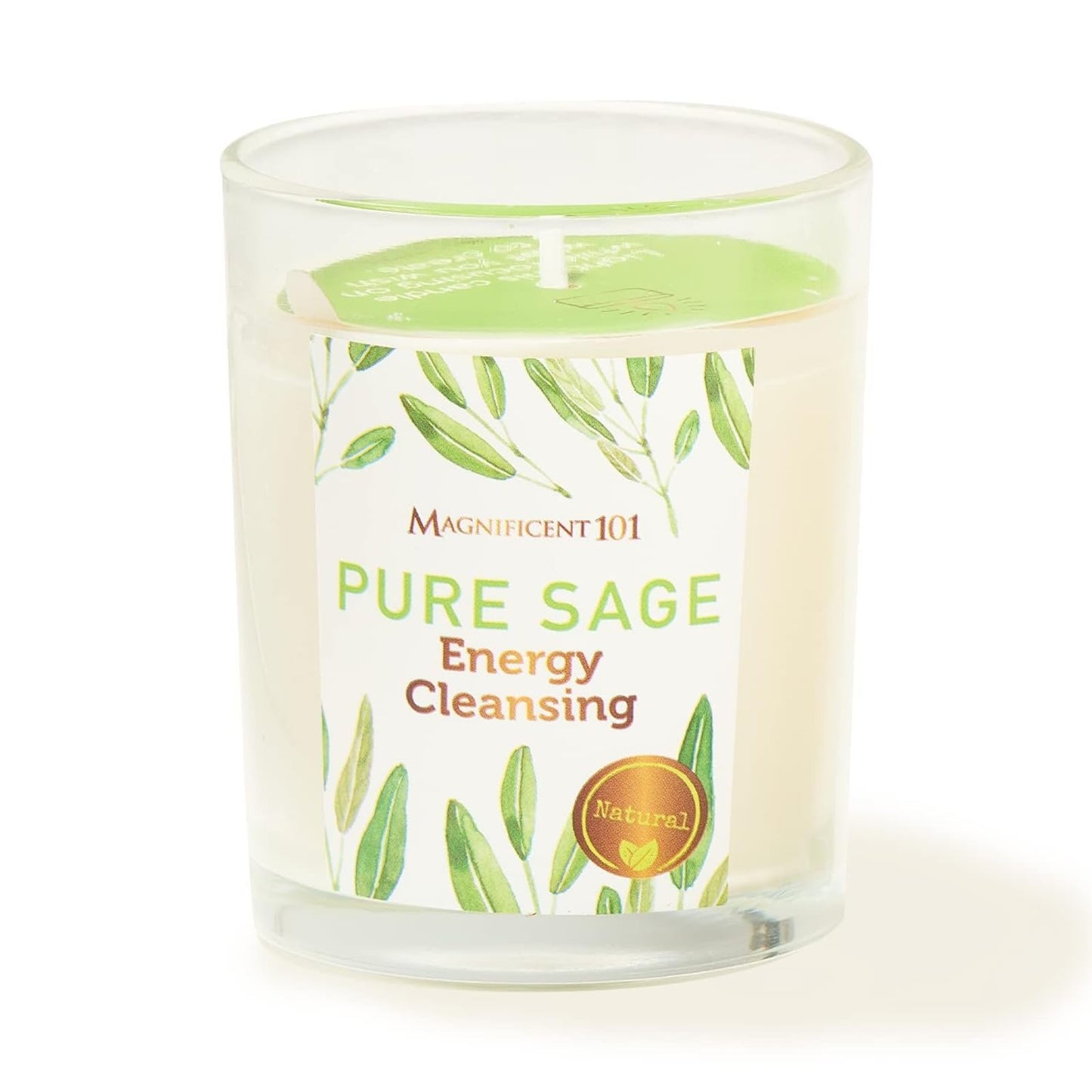 Magnificent 101 Pure Sage Energy Cleansing Aromatherapy Candle – 6 oz Soy, Glass, 56-Hour Burn