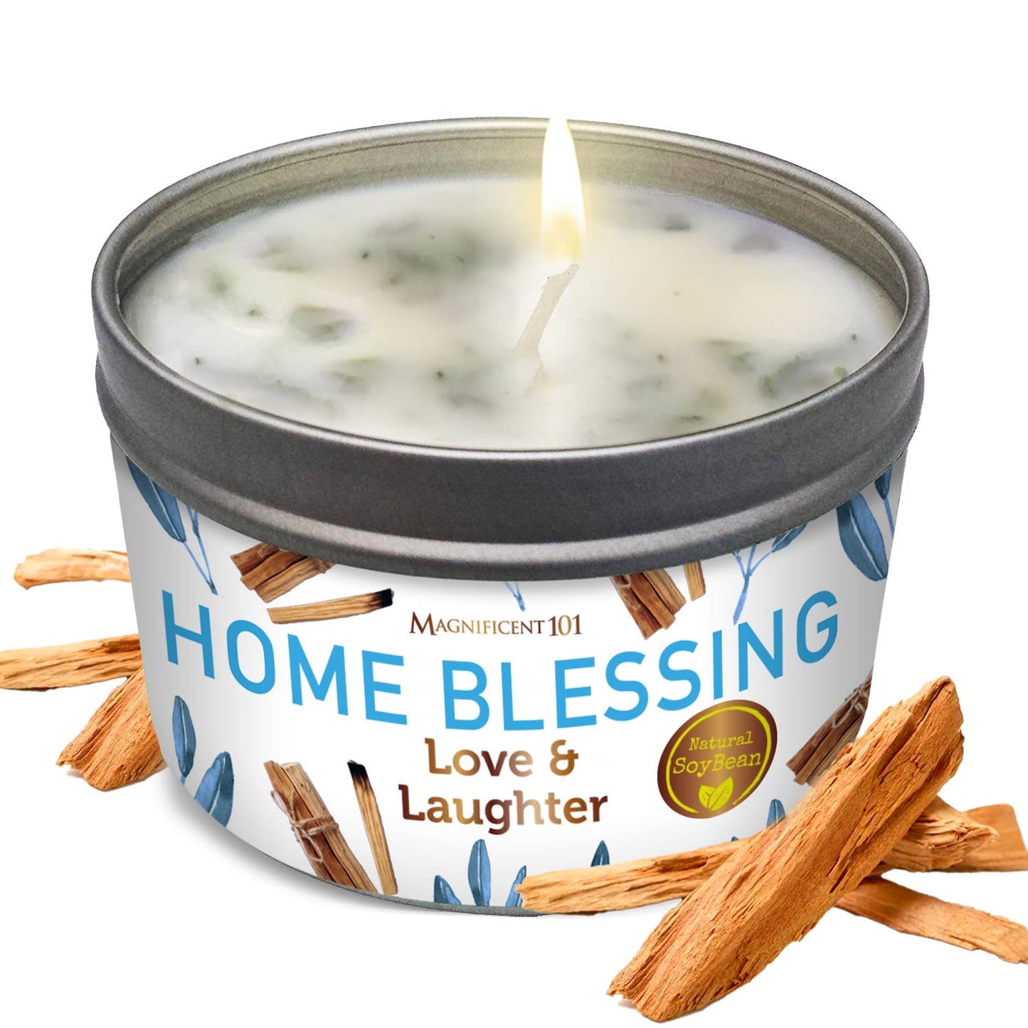 Magnificent 101 Long-Lasting Home Blessing Candle – Sage, Bergamot & Sandalwood | 6 oz, 35-Hour Burn