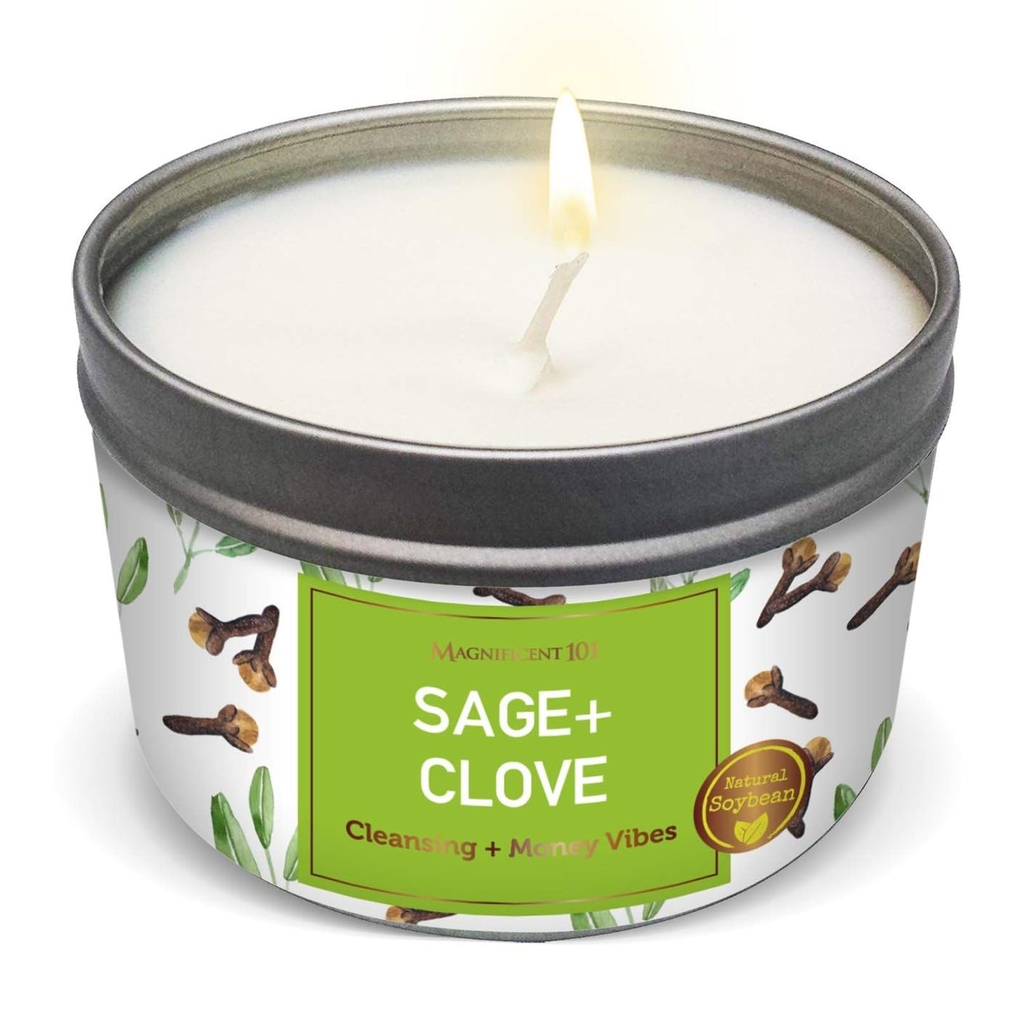 MAGNIFICENT 101 Sage & Clove Aromatherapy Candle - 6 oz Soy Wax, 35-Hour Burn Time