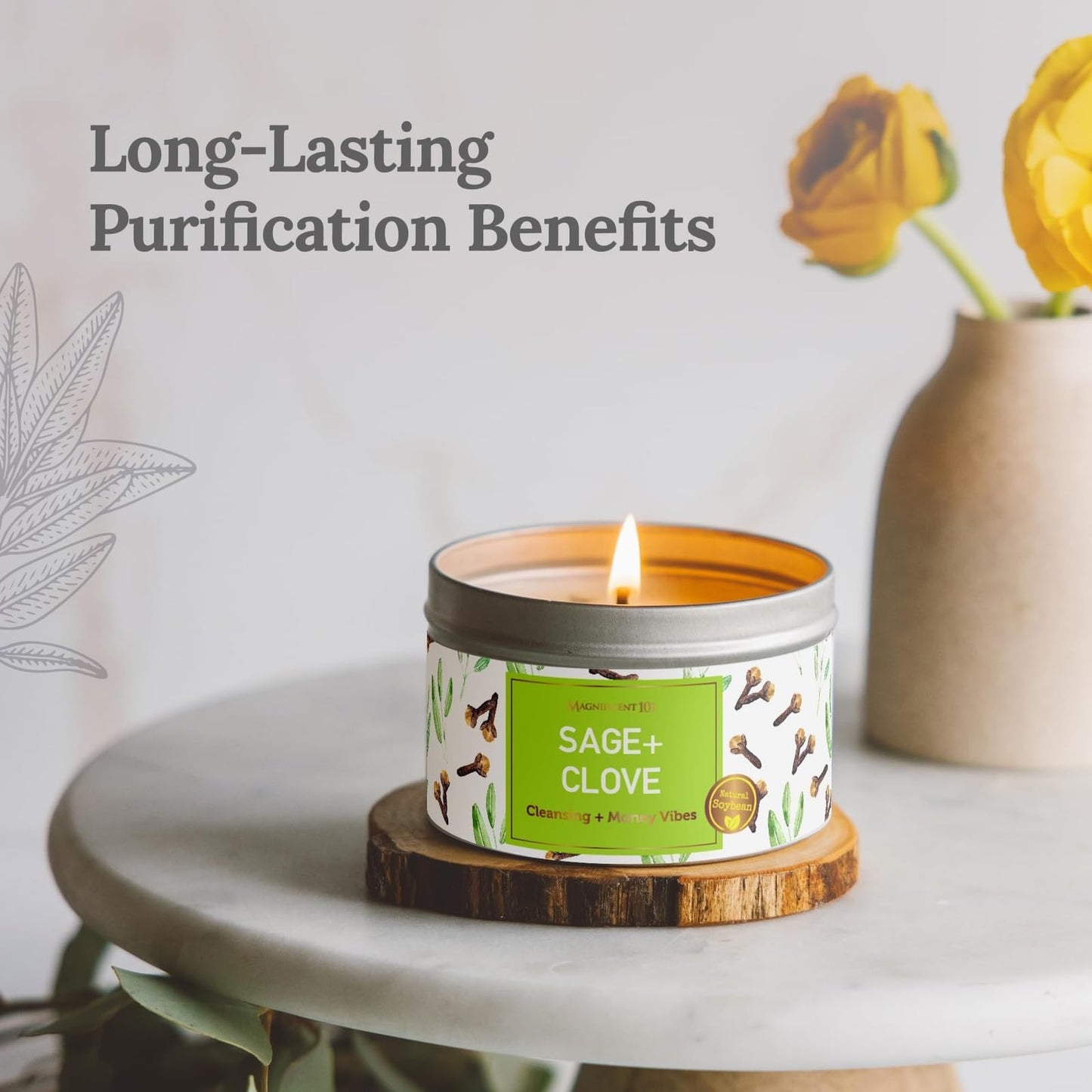 MAGNIFICENT 101 Sage & Clove Aromatherapy Candle - 6 oz Soy Wax, 35-Hour Burn Time