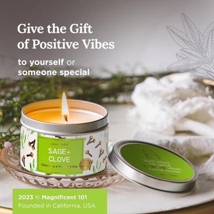 MAGNIFICENT 101 Sage & Clove Aromatherapy Candle - 6 oz Soy Wax, 35-Hour Burn Time