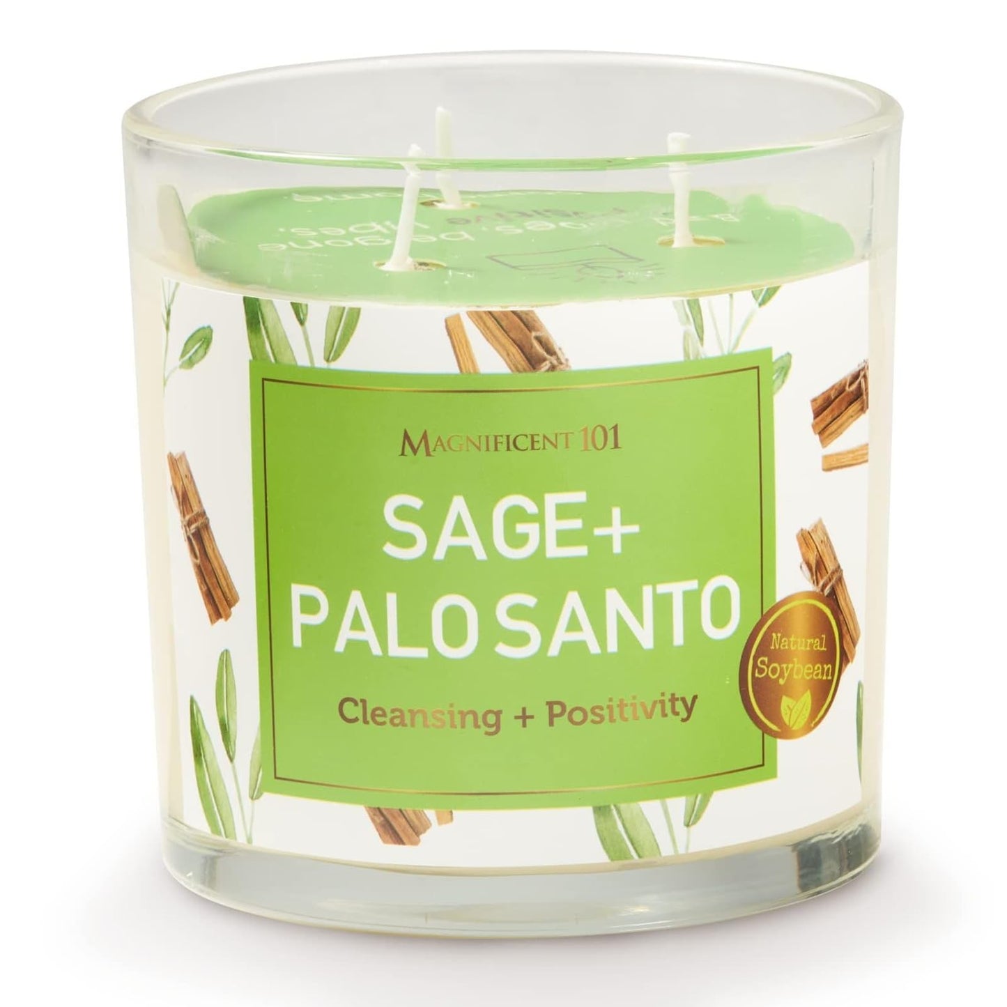 Magnificent 101 Sage & Palo Santo Candle – 14oz, 56-Hour Burn Time, Soy Wax Smudge Candle for Negative Energy Cleansing & Manifestation