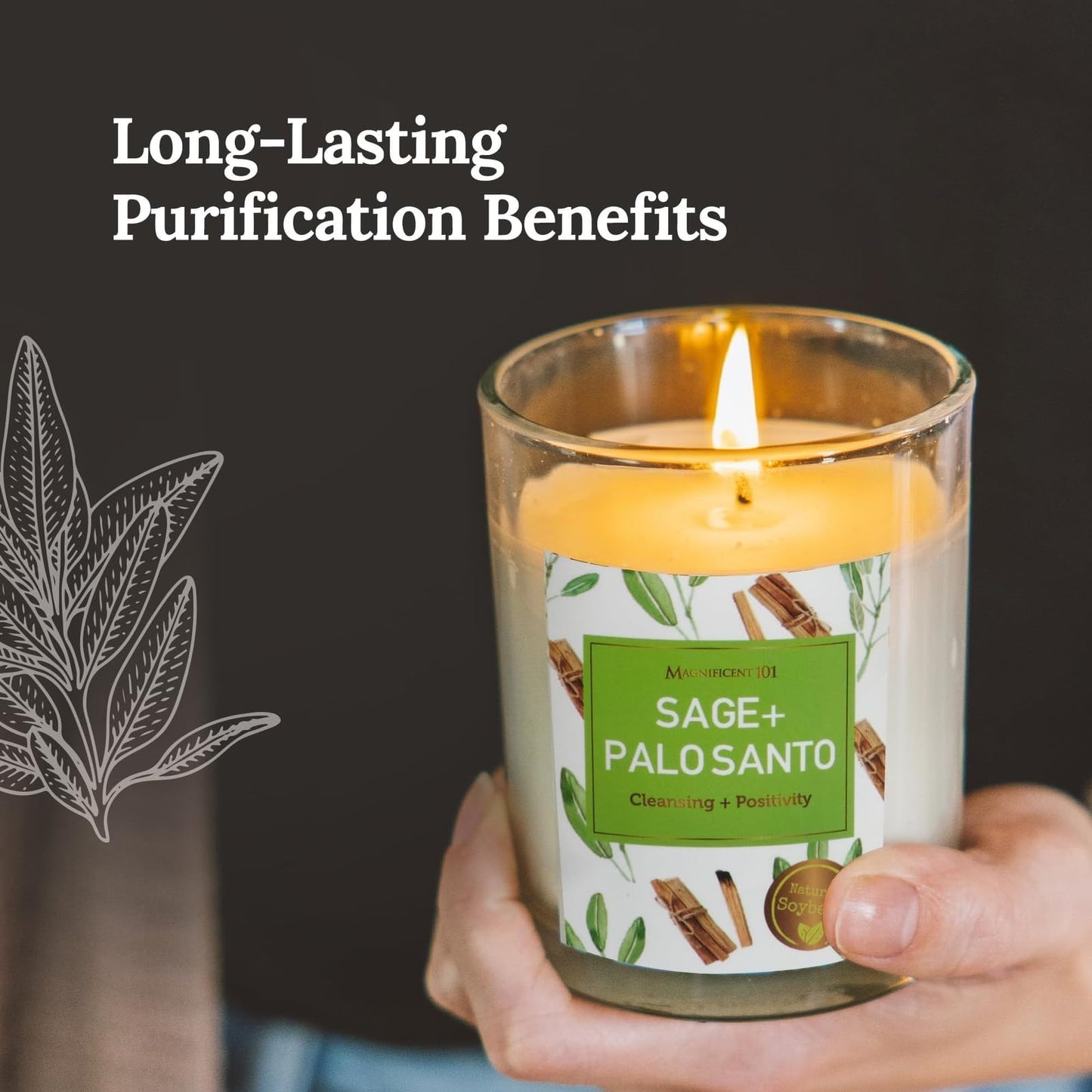 Magnificent 101 Sage & Palo Santo Candle Set – 3-Pack, 3.5 oz, 42h Burn