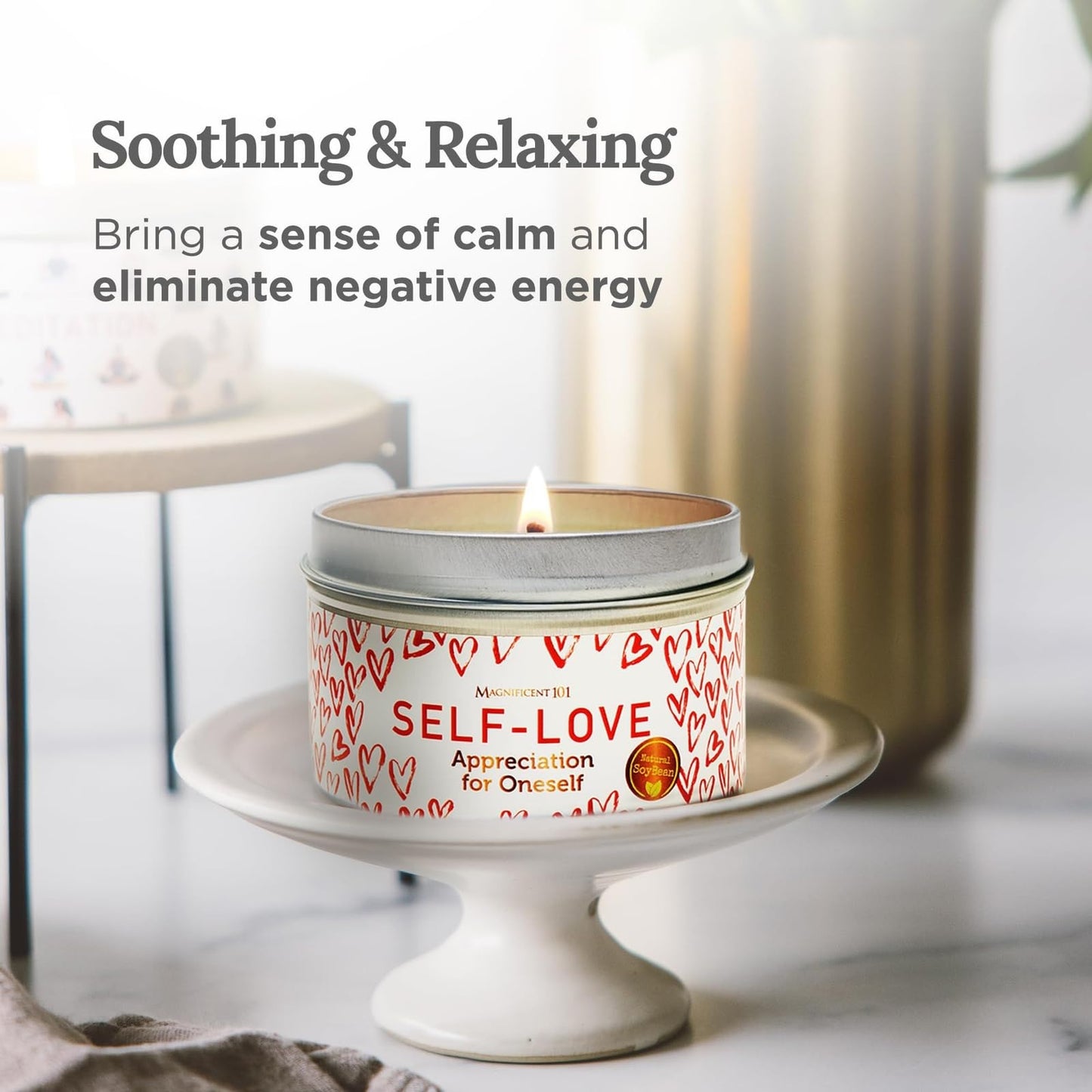 Magnificent 101 Self-Love Aromatherapy Tin Candle – 6 oz, 35-Hour Burn, All-Natural Soy Wax with Sage Rose Lavender