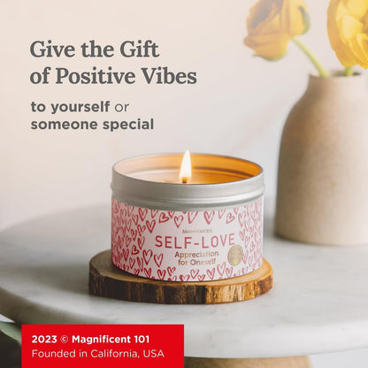 Magnificent 101 Self-Love Aromatherapy Tin Candle – 6 oz, 35-Hour Burn, All-Natural Soy Wax with Sage Rose Lavender