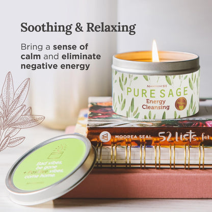 Magnificent 101 White Sage Candle – 6 oz, 35h Burn Time, Organic Soy