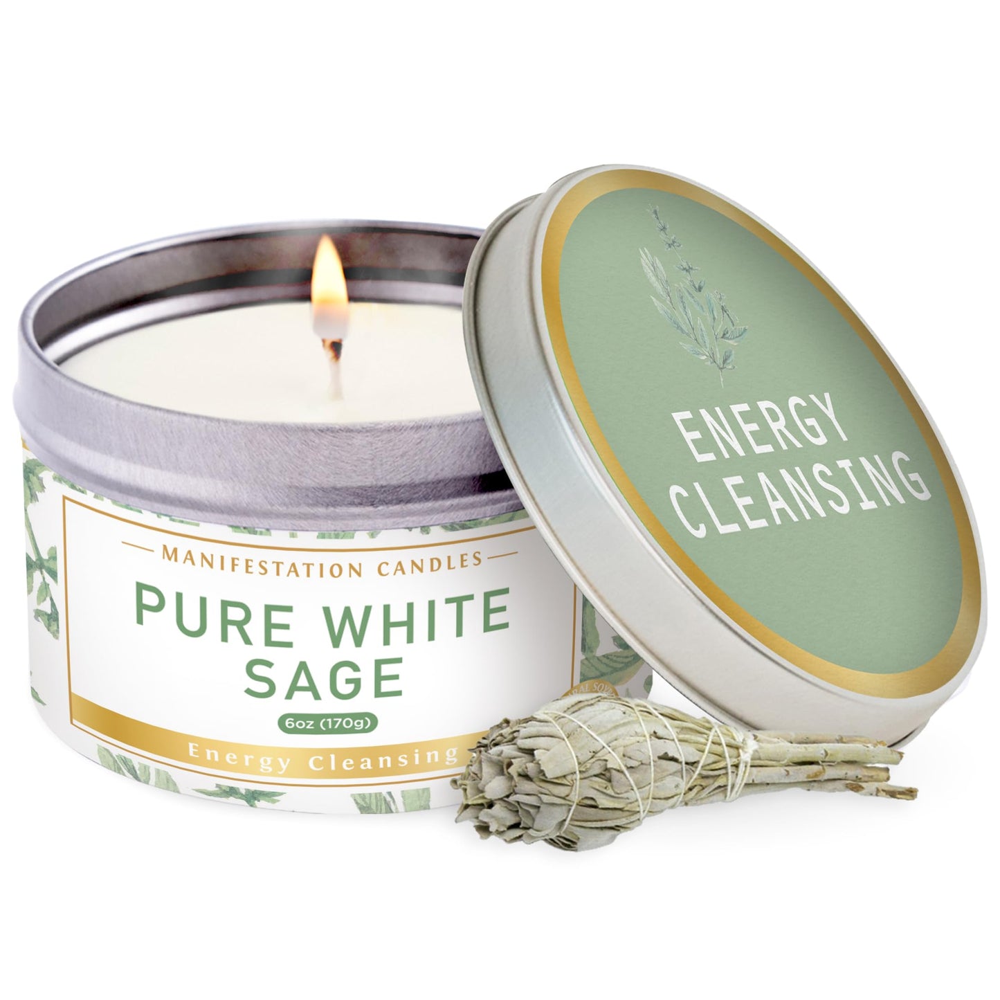 Magnificent White Sage 6 oz Candle – 35h Burn, Pure Soy Wax