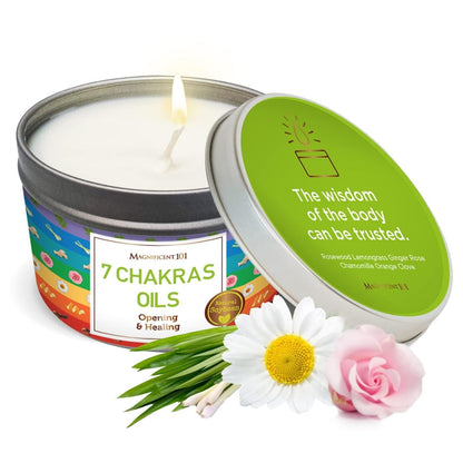 Magnificent 101 7 Chakra Energy Cleansing Aromatherapy Tin Candle - 6oz Orange Soy Wax | Meditation & Manifestation