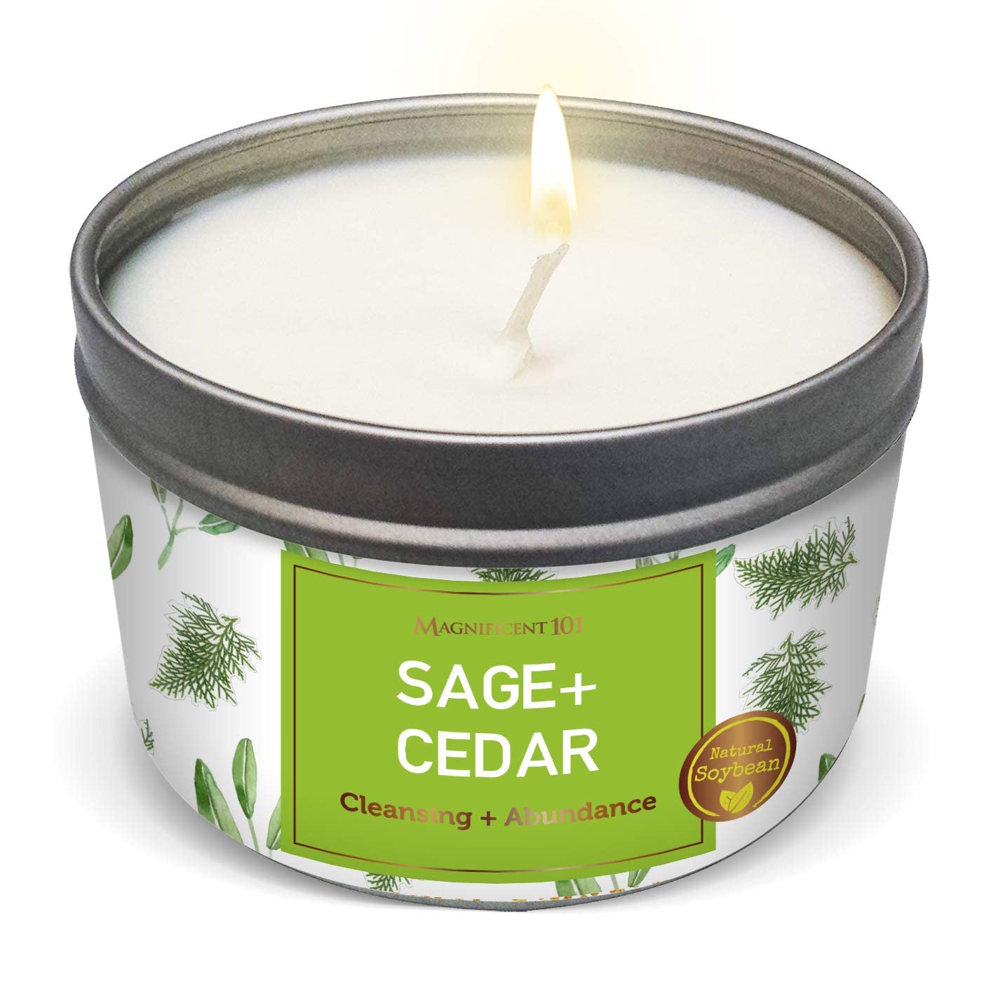 Magnificent 101 Sage + Cedar Smudge Candle - 6oz Soy, 35h Burn