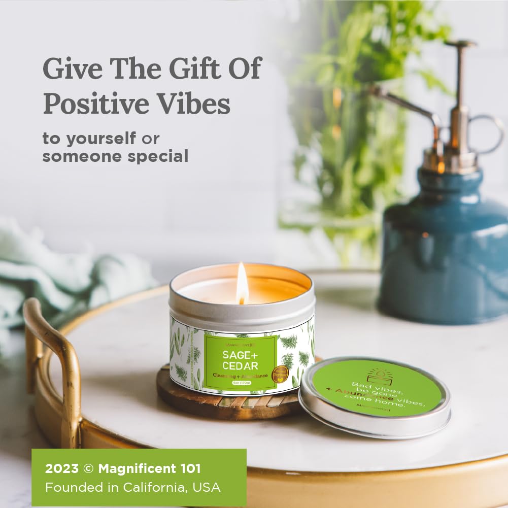 Magnificent 101 Sage + Cedar Smudge Candle - 6oz Soy, 35h Burn