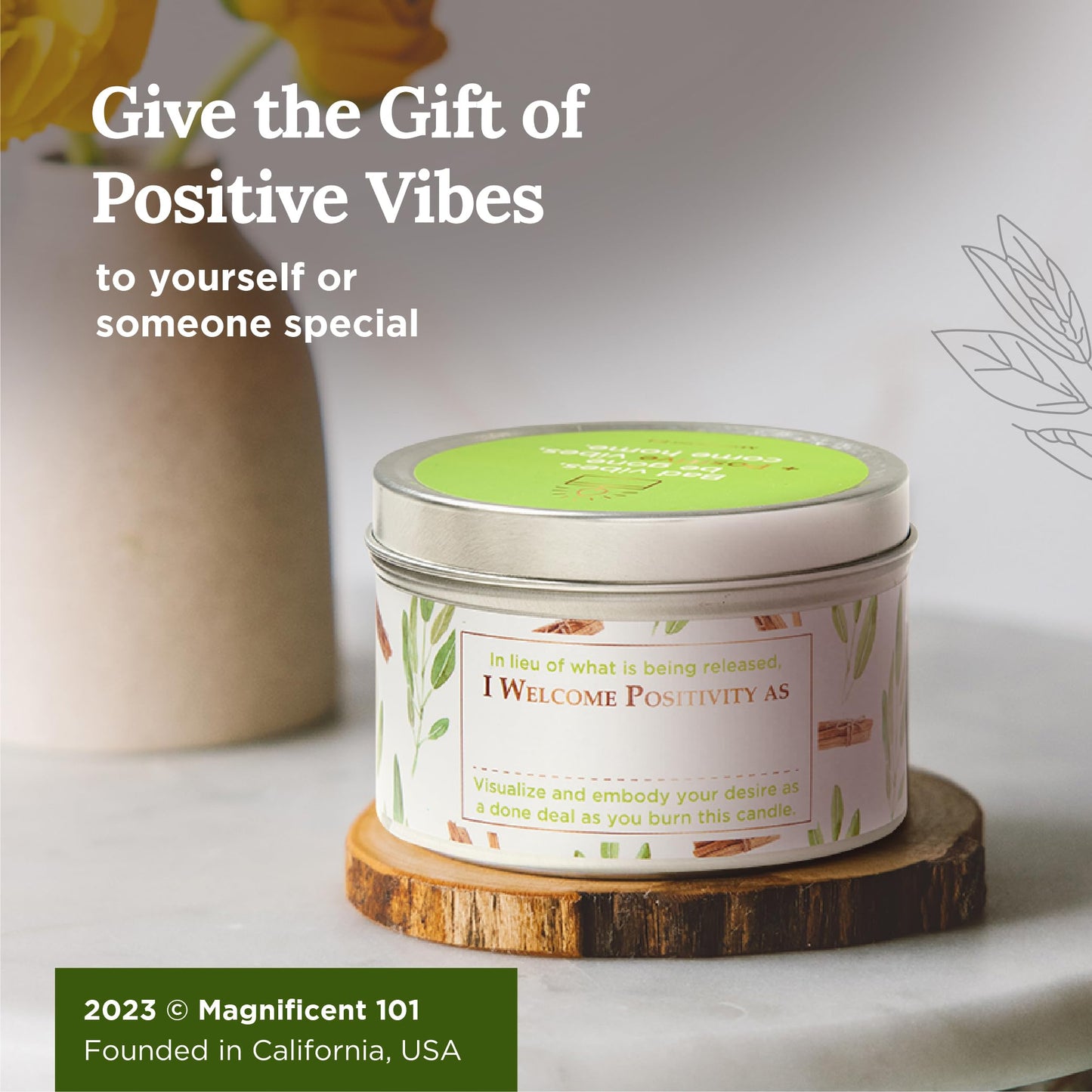 Magnificent 101 Sage & Palo Santo Aromatherapy Candle – 6oz Soy Wax – 35-Hour Burn