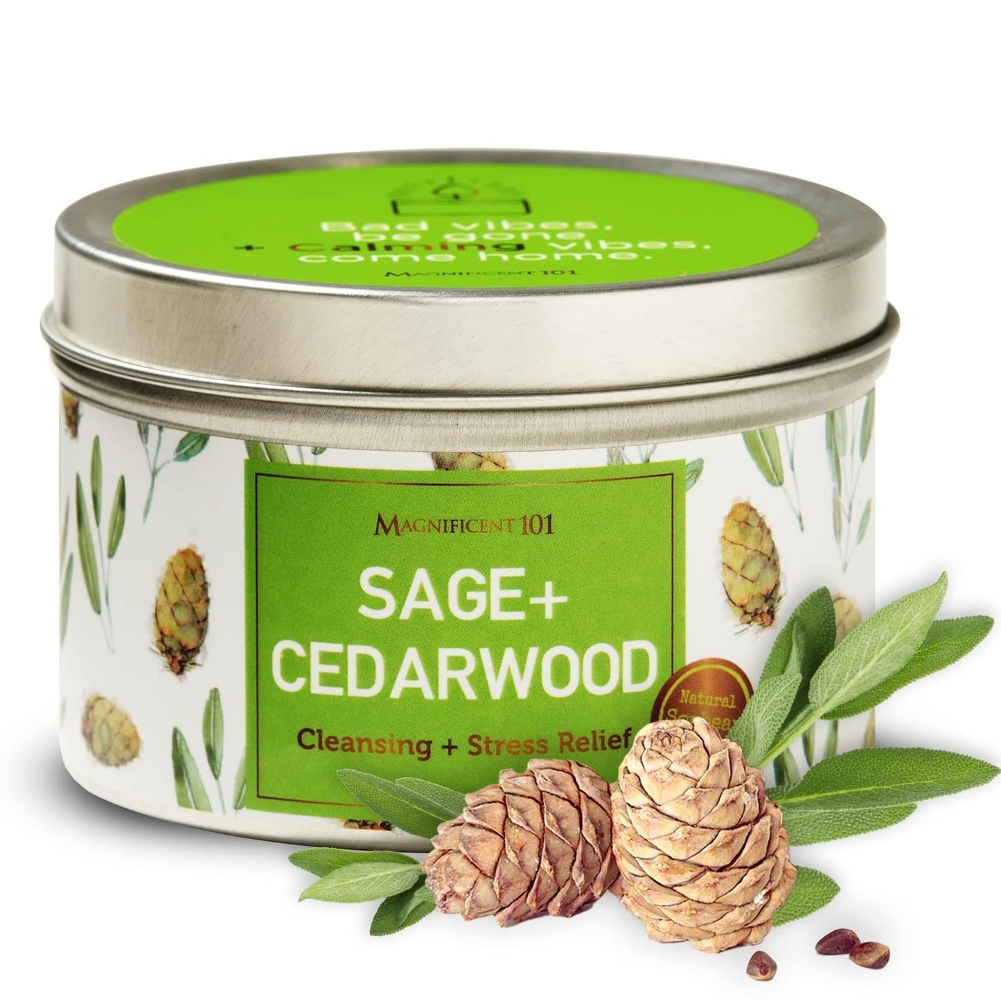 Magnificent 101 Sage & Cedarwood Soy Candle – 6 oz | Energy Cleansing & Stress Relief