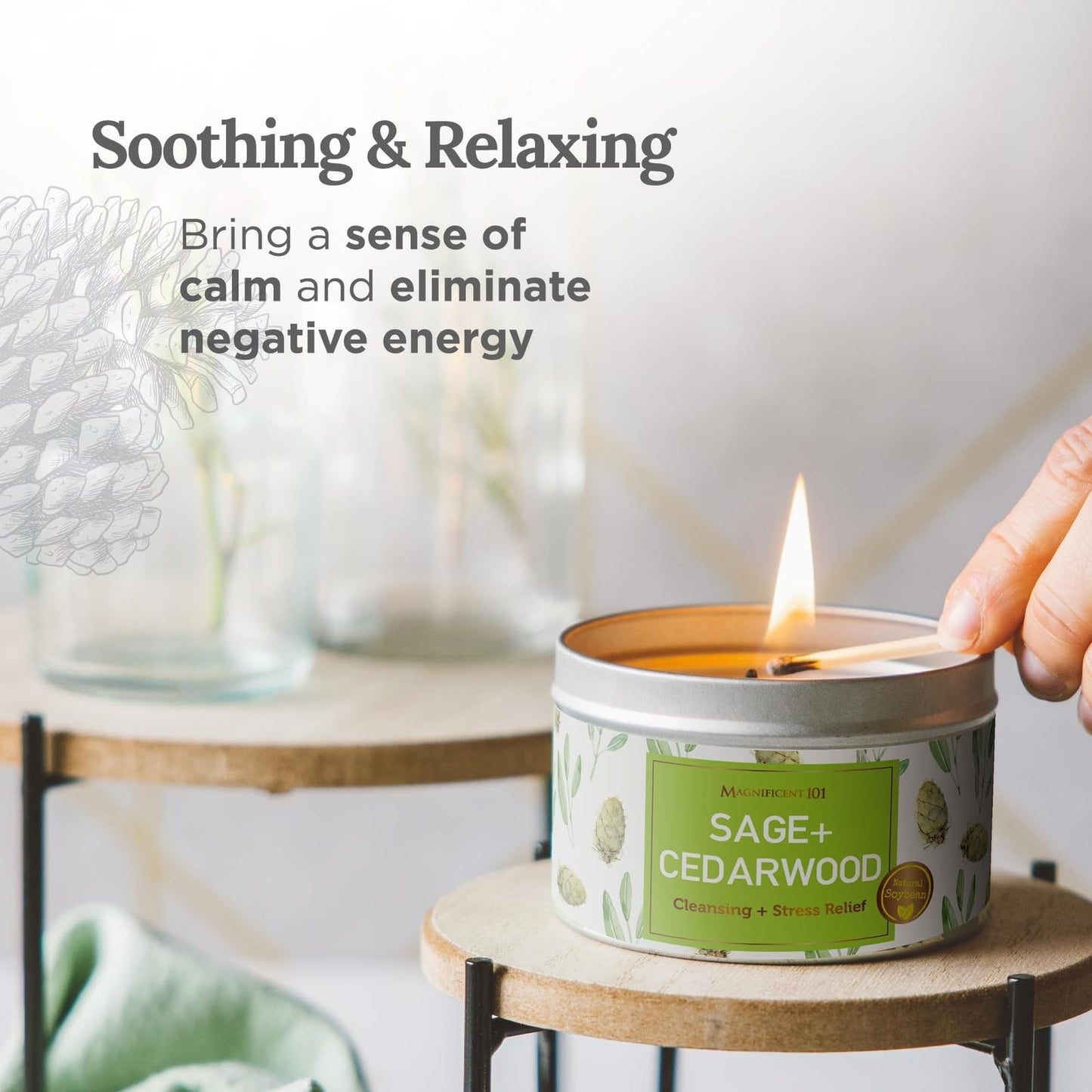 Magnificent 101 Sage & Cedarwood Soy Candle – 6 oz | Energy Cleansing & Stress Relief
