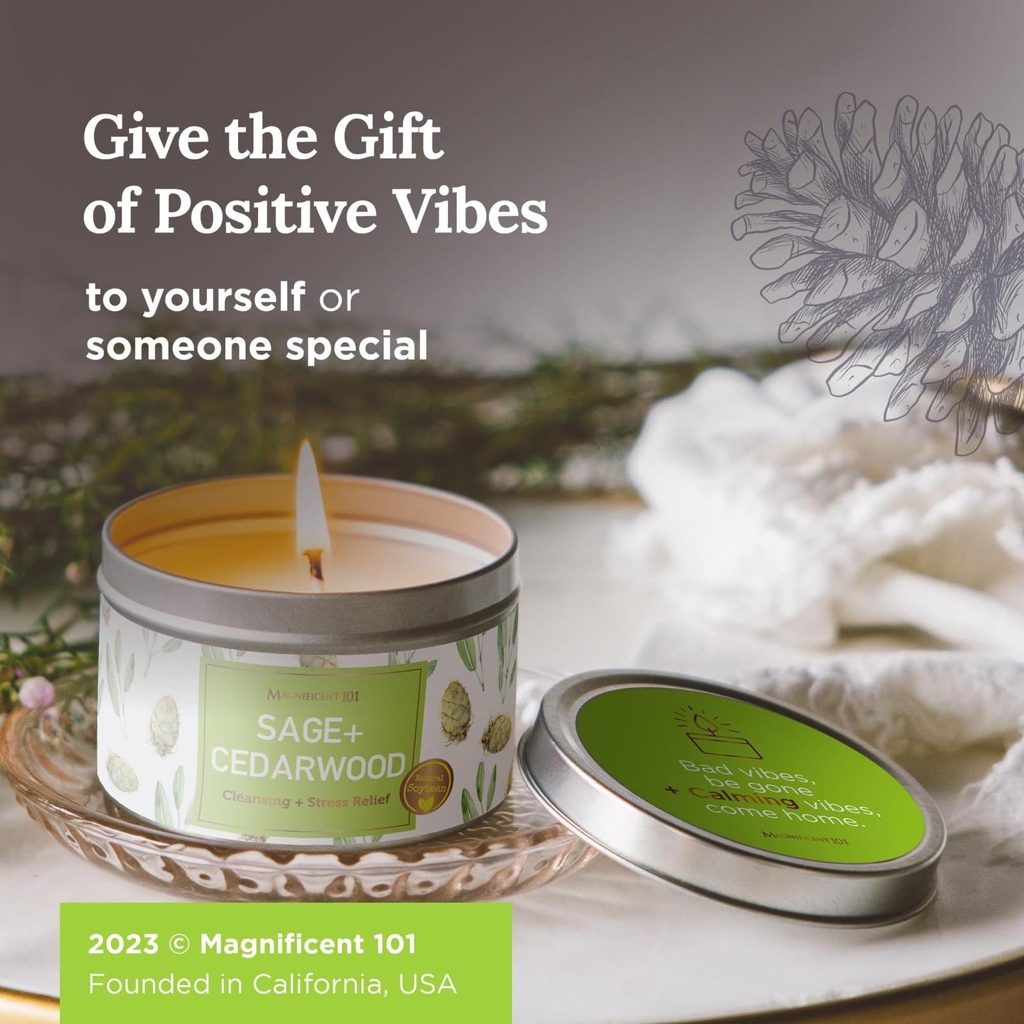 Magnificent 101 Sage & Cedarwood Soy Candle – 6 oz | Energy Cleansing & Stress Relief