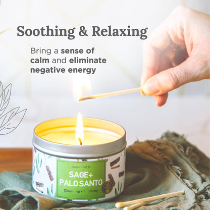 Magnificent 101 Sage & Palo Santo Aromatherapy Candle – 6oz Soy Wax – 35-Hour Burn