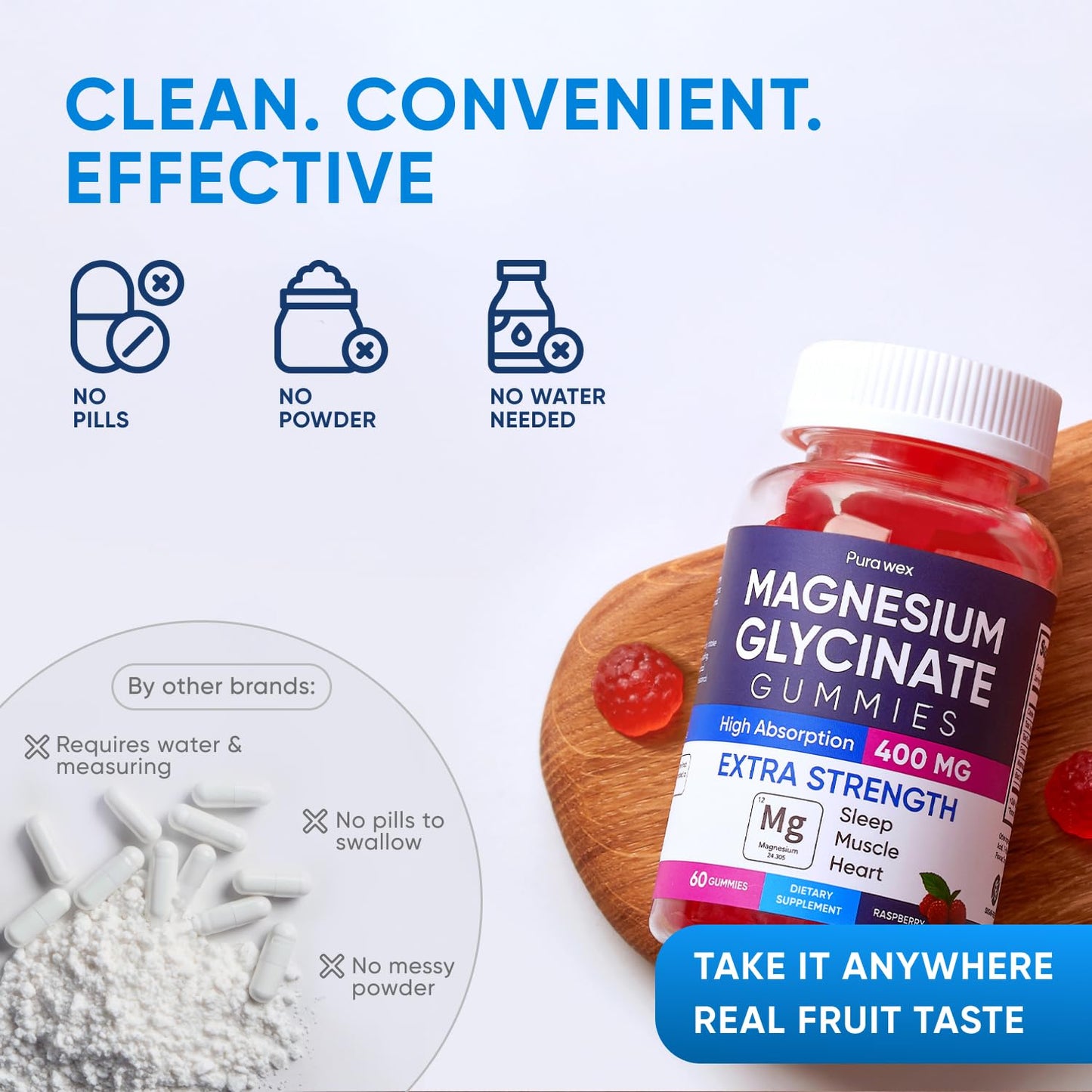 Magnesium Glycinate Gummies 400mg – Sugar Free, Vegan, Raspberry (60-Day Supply)