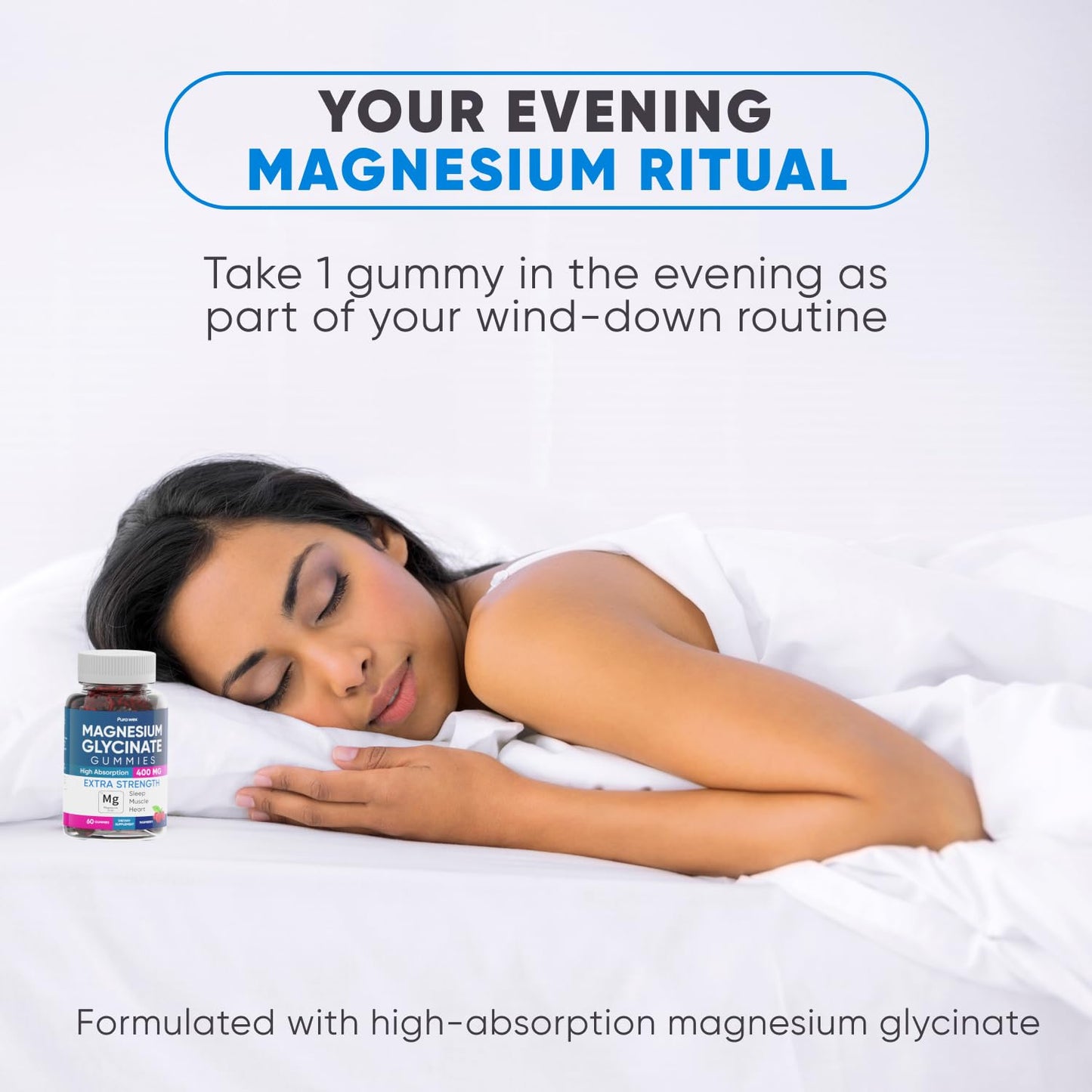 Magnesium Glycinate Gummies 400mg – Sugar Free, Vegan, Raspberry (60-Day Supply)