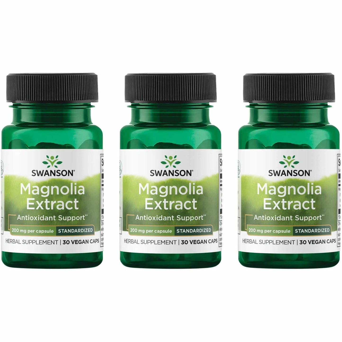 Swanson Magnolia Bark 200mg - Nervous System & Digestive Support | Respiratory & Stress Support (30 Veggie Capsules) - 3 Pack