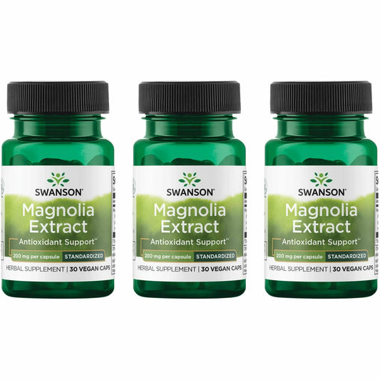 Swanson Magnolia Bark 200mg - Nervous System & Digestive Support | Respiratory & Stress Support (30 Veggie Capsules) - 3 Pack BritishVita | Premium UK Vitamins & Wellness Supplements