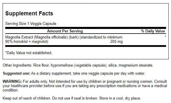 Swanson Magnolia Bark - Nervous System & Digestive Health Support (30 Veggie Capsules, 200mg Each)