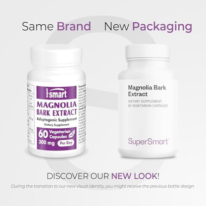 Supersmart Magnolia Bark Extract 300mg | 90% Honokiol & Magnolol | Non-GMO Gluten Free | 60 Veg Capsules