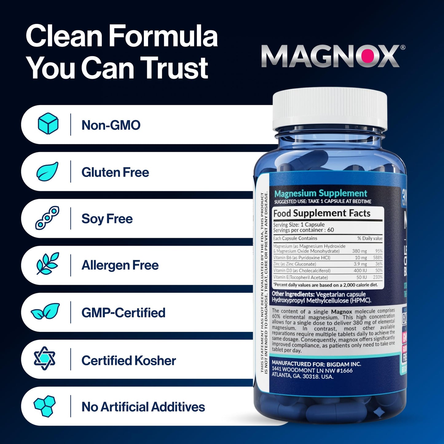 MAGNOX Leg Cramps Buster – 380mg Magnesium for Night-time Leg Cramps (60 Caps)