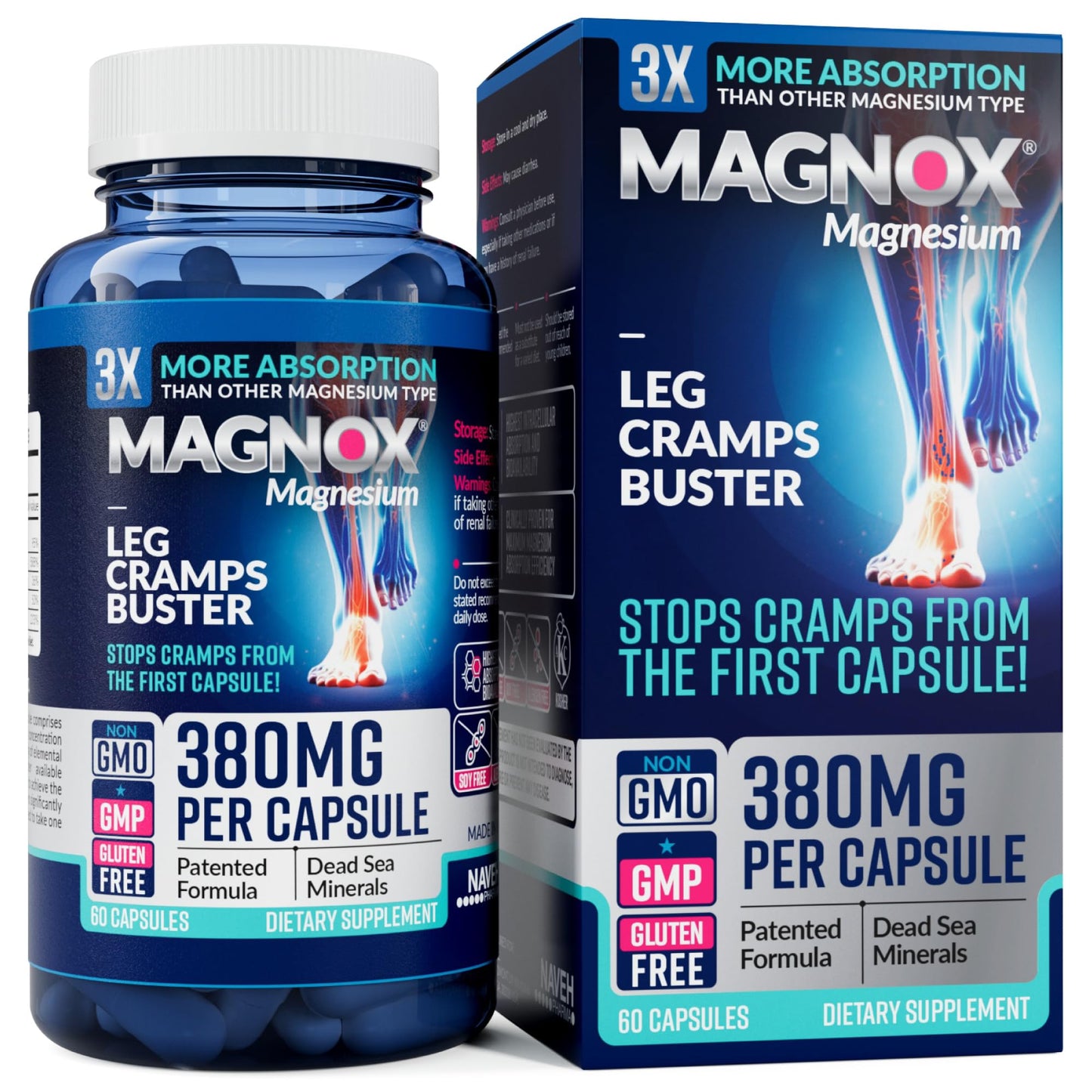MAGNOX Leg Cramps Buster – 380mg Magnesium for Night-time Leg Cramps (60 Caps)